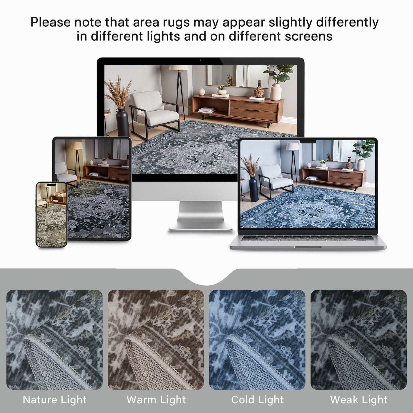 KUETH 8X10 Area Rugs for Living Room, Non Slip Machine Washable Retro Rugs, Ultra-thin Print Rug for Bedroom, Dining Room, Home Office.