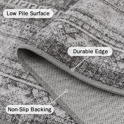 KUETH 4'x6' Rugs for Living Room, Non Slip Machine Washable Indoor Small Rug, Low Pile Chenille Carpet for Bedroom Dining Room Home Office Kitchen, Gray