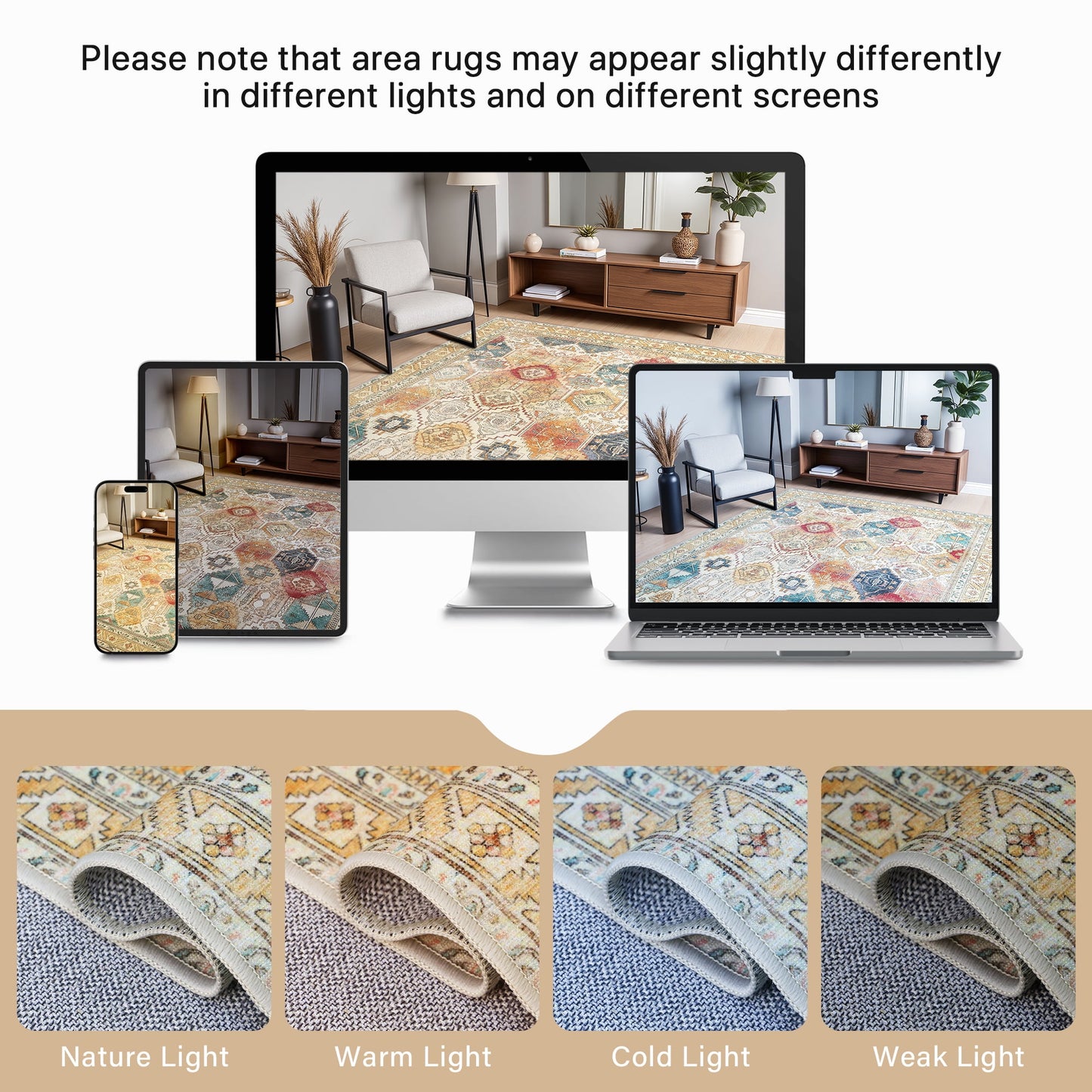 KUETH Area Rugs for Living Room, Large Washable Rug with Non Slip, Ultra Thin Rug for Bedroom,Kitchen,Dorm,Playroom, Clear Vintage Print Area Rugs