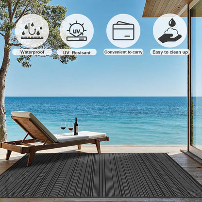 KUETH 5'x 8' Outdoor Waterproof Rug Camping Mat Patio Carpet,Black&Gray