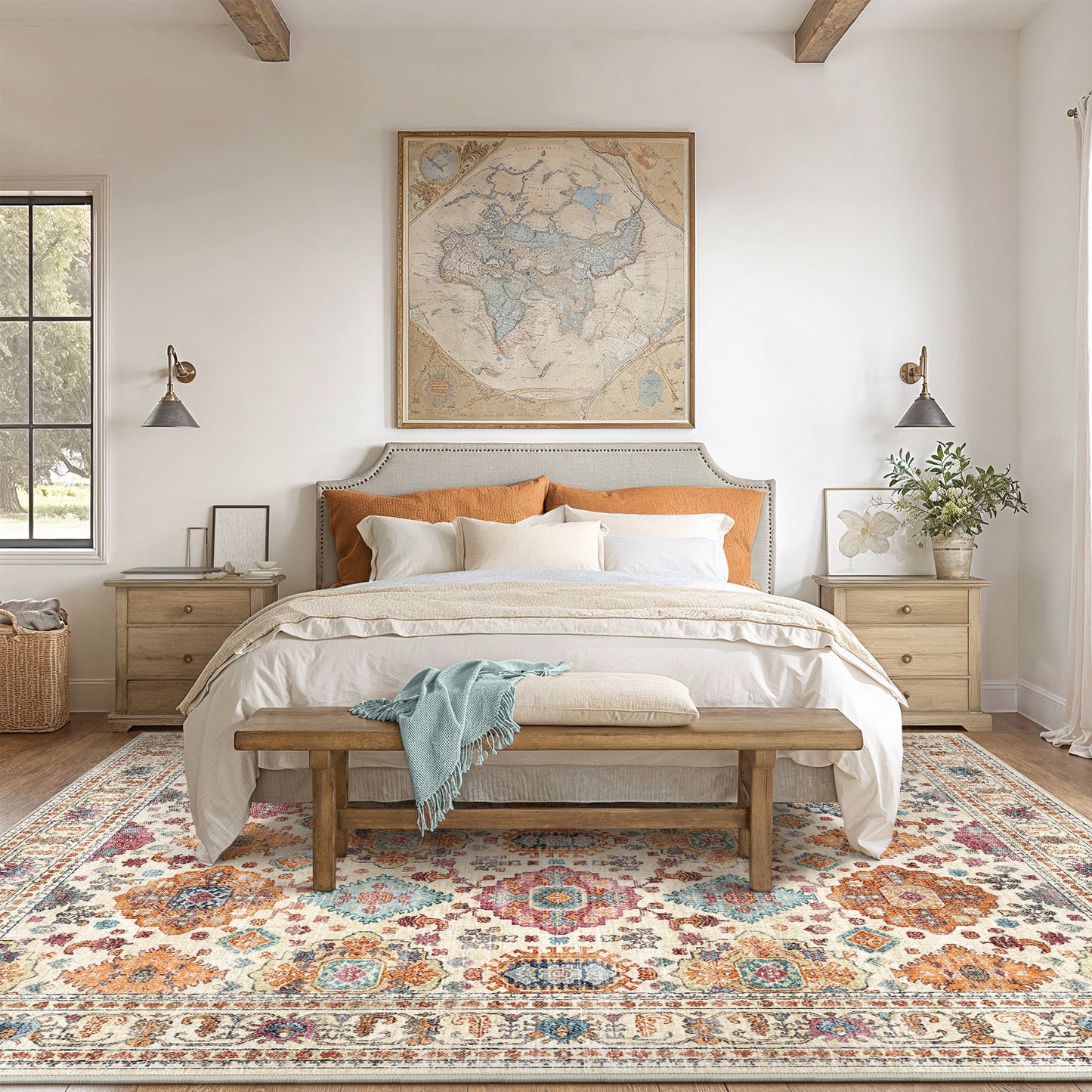KUETH 5'x7' Area Rugs for Living Room, Non Slip Machine Washable Vintage Indoor Rug, Ultra Thin Chenille Print Rug for Bedroom Dining Room Home Office