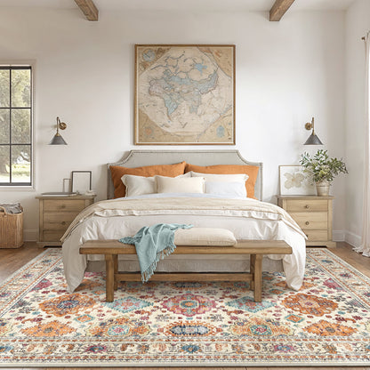 KUETH 5'x7' Area Rugs for Living Room, Non Slip Machine Washable Vintage Indoor Rug, Ultra Thin Chenille Print Rug for Bedroom Dining Room Home Office