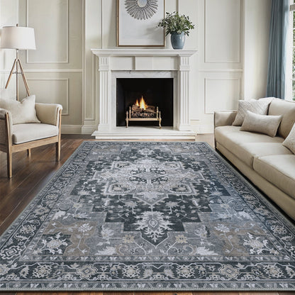 KUETH 8X10 Area Rugs for Living Room, Non Slip Machine Washable Retro Rugs, Ultra-thin Print Rug for Bedroom, Dining Room, Home Office.