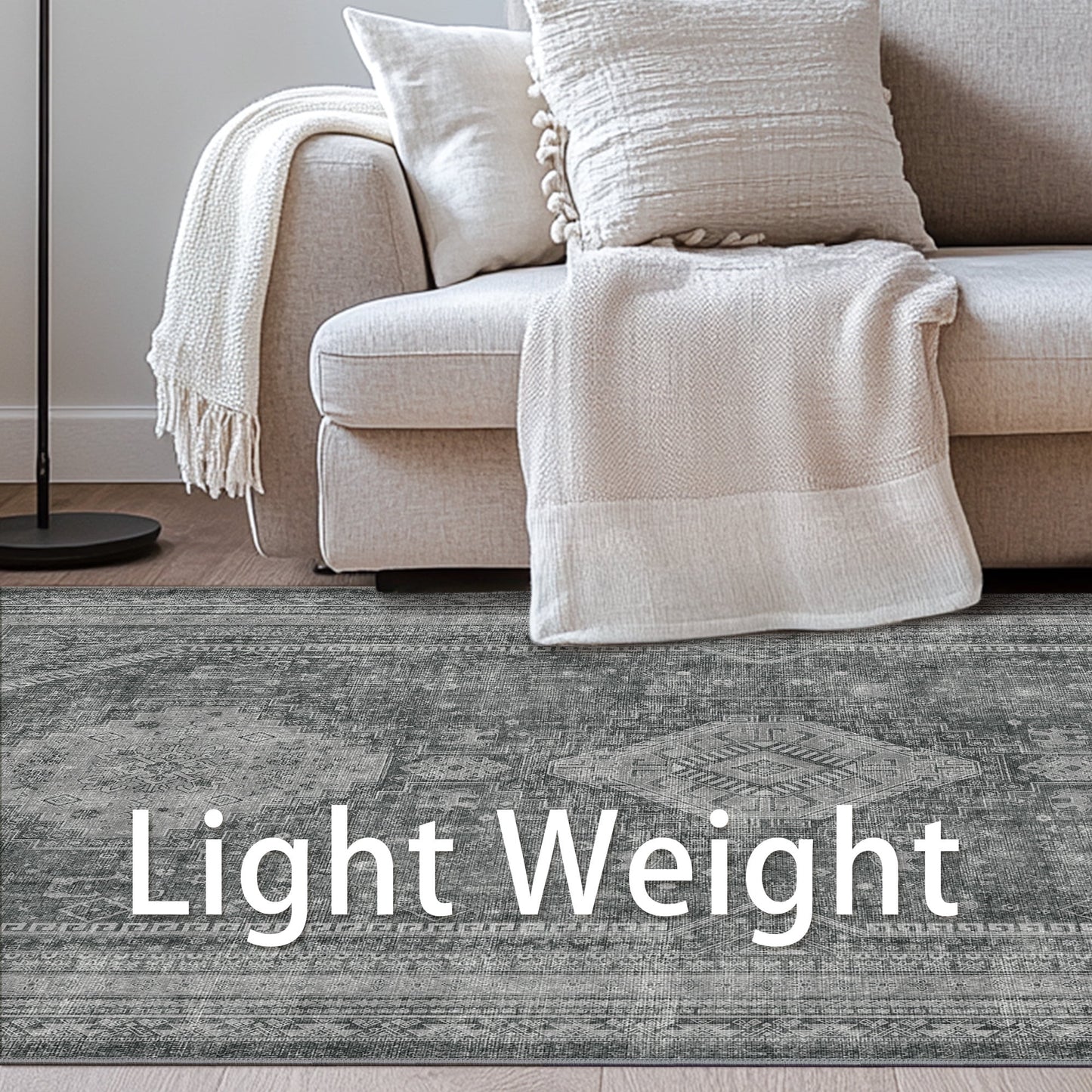 KUETH Area Rug 6'x9', Non Slip Machine Washable Indoor Large Rug, Low Pile Chenille Print Mat for Bedroom Dining Room Home Office Hall Large Area of Place, Gray