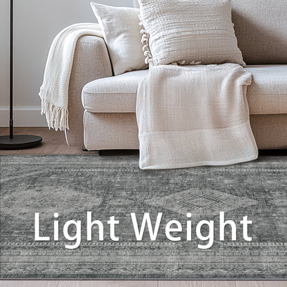 KUETH Area Rug 6'x9', Non Slip Machine Washable Indoor Large Rug, Low Pile Chenille Print Mat for Bedroom Dining Room Home Office Hall Large Area of Place, Gray