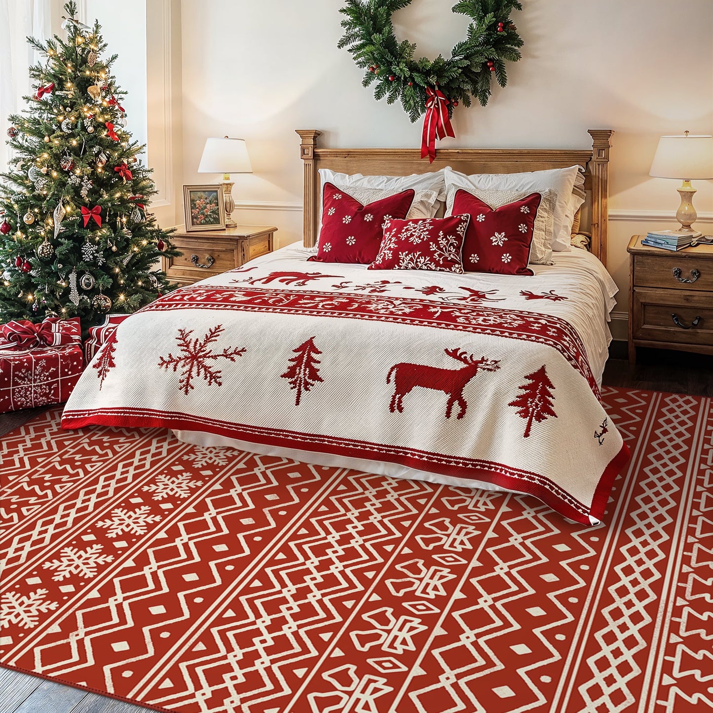KUETH 3X5 Area Rugs Christmas Rug, Machine Washable Rug, Christmas Area Rugs for Livingroom, Ultra-thin Printed Christmas Rugs Decor, Non Slip Rug, Low Pile Carpet for Bedroom