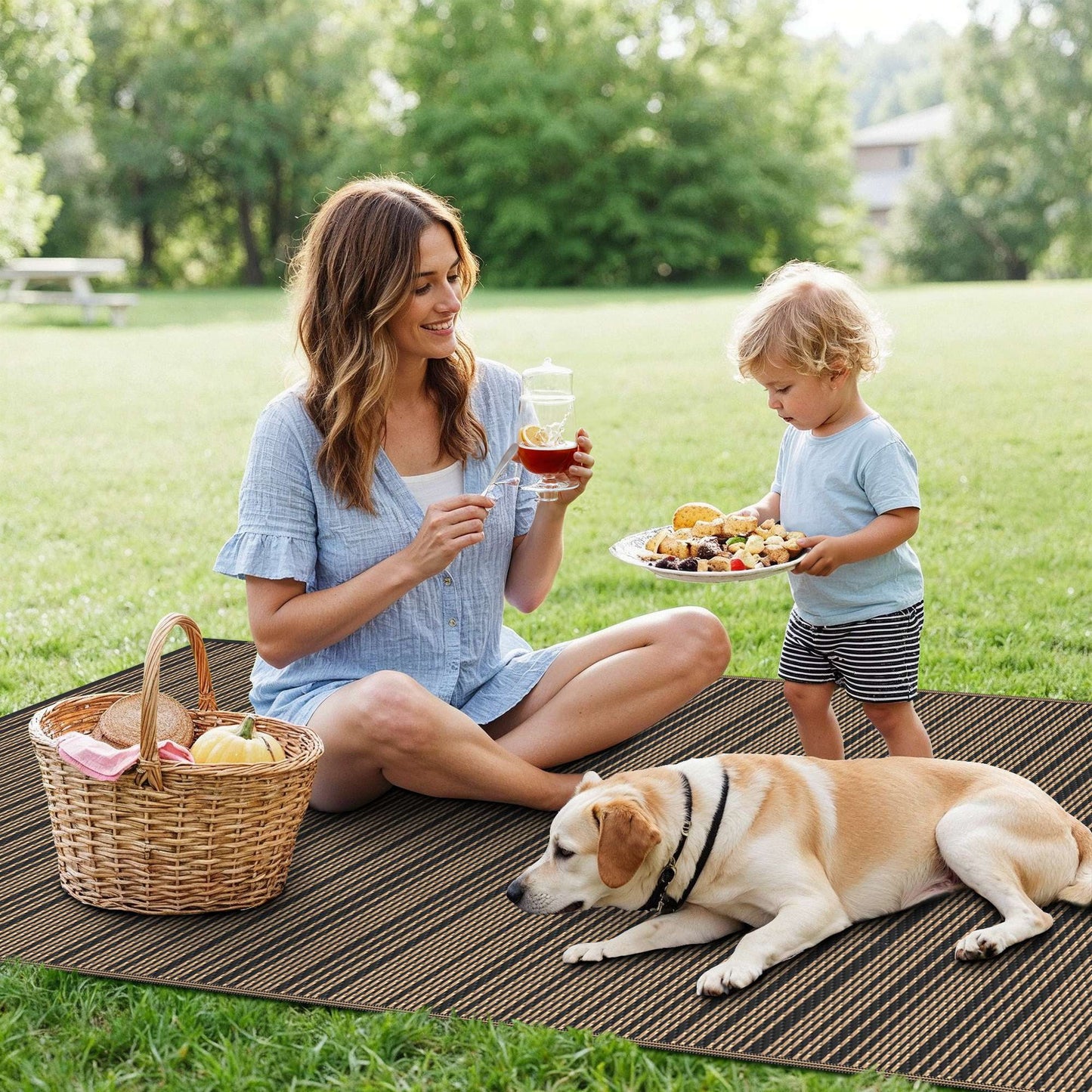 KUETH 6'x 9' Outdoor Waterproof Rug Camping Mat Patio Carpet,Black&Brown