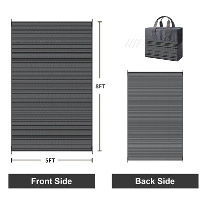 KUETH 5'x 8' Outdoor Waterproof Rug Camping Mat Patio Carpet,Black&Gray