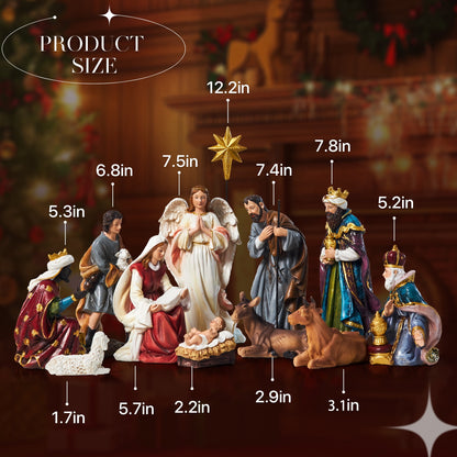 KUETH Nativity Sets for Christmas Indoor Nativity Scene Set Resin Figurine Christmas Ornament Religious Table Holidays Decor Gifts 13 Pieces 7.9 Inch