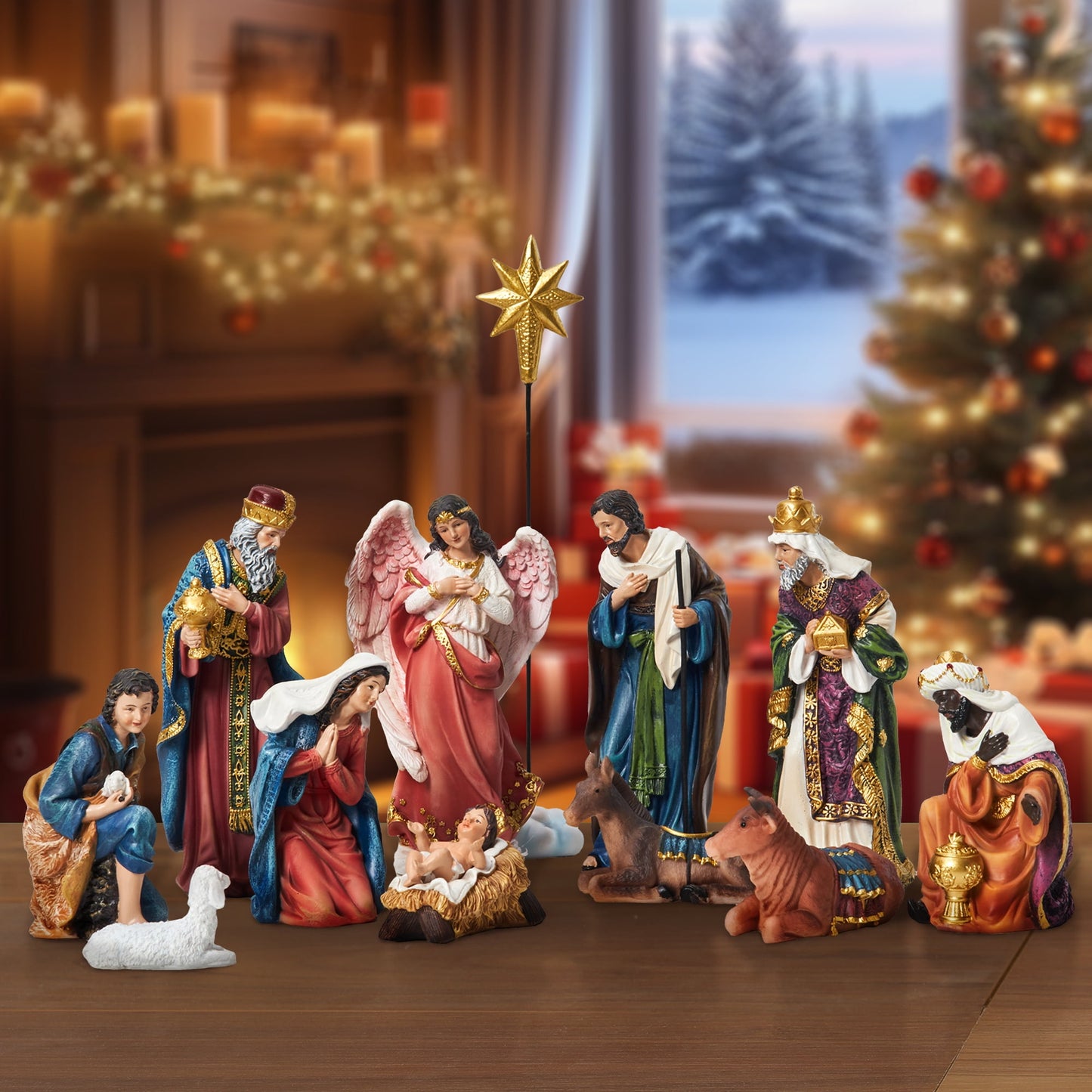 KUETH Indoor Nativity Set Christmas Nativity Scene Holiday Family Gift Religious Decorations 13 Pieces 9.8 inch