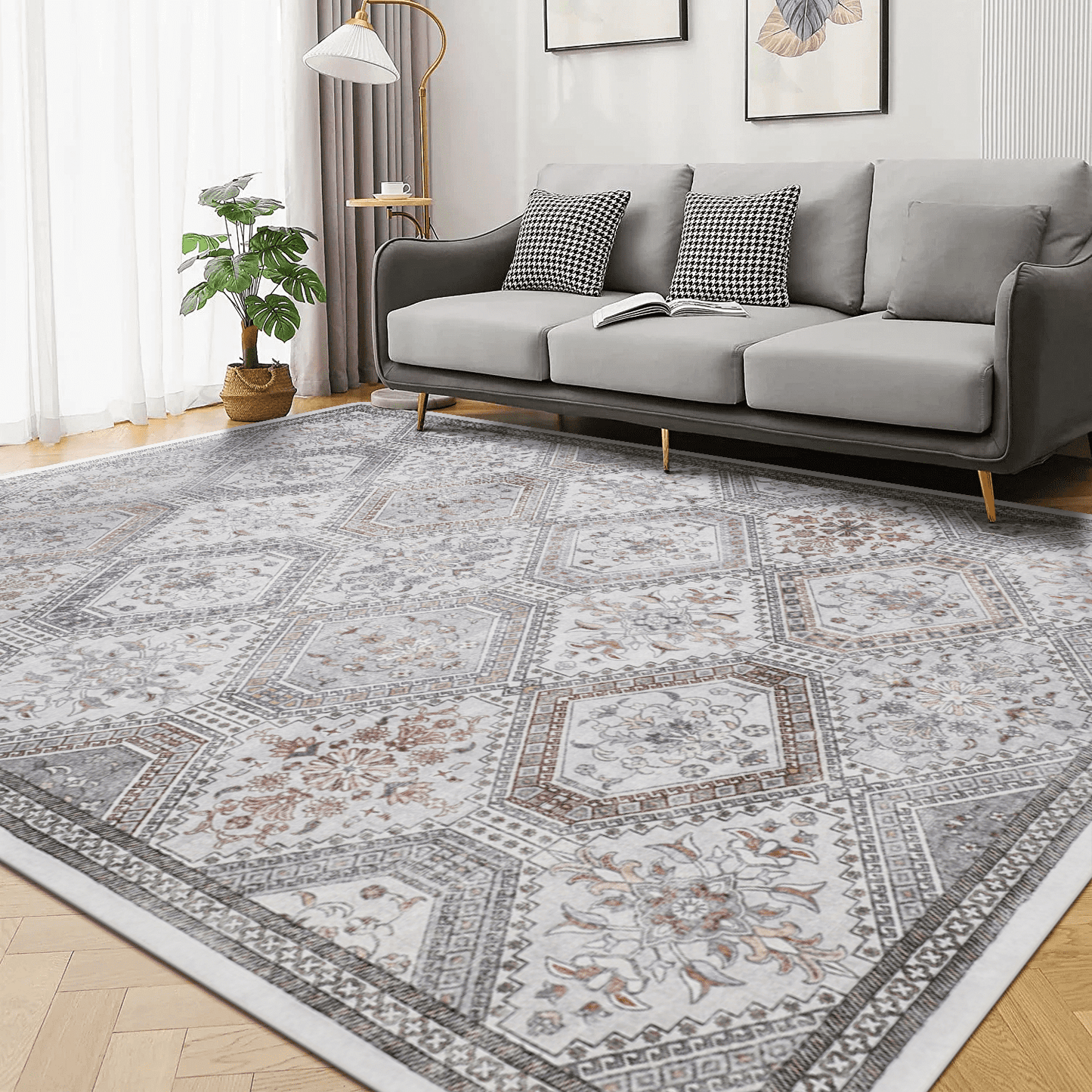 KUETH Area Rugs 3x5 Machine Washable Hallway Runner Rug, Non-Slip Low Pile Soft Rugs for Living Room, Entryway, Bedroom, Kitchen, Gray