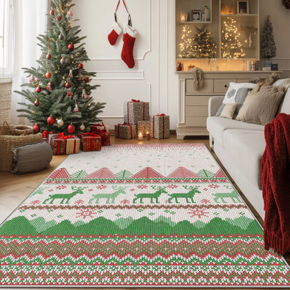 KUETH 8X10 Area Rugs Christmas Rug, Machine Washable Rug, Christmas Area Rugs for Livingroom, Ultra-thin Printed Christmas Rugs Decor, Non Slip Runner Rug, Low Pile for Bedroom