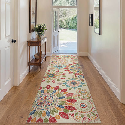 KUETH 2'x7' Area Rugs for Living Room, Non Slip Machine Washable Vintage Indoor Rug, Ultra Thin Chenille Print Rug for Bedroom Dining Room Home Office