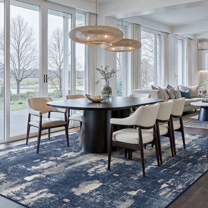 KUETH Area Rugs for Living Room 3x5 Large Modern Machine Washable Vintage Rugs Distressed Abstract Print Blue Throw Rug for Bedroom Aesthetic, Non Slip Carpet with Gripper