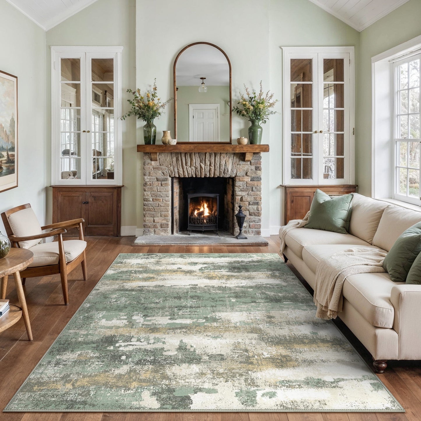KUETH 6'x9' Area Rugs for Living Room, Non Slip Machine Washable Vintage Indoor Rug, Low Pile Print Rug for Bedroom Dining Room Home Office