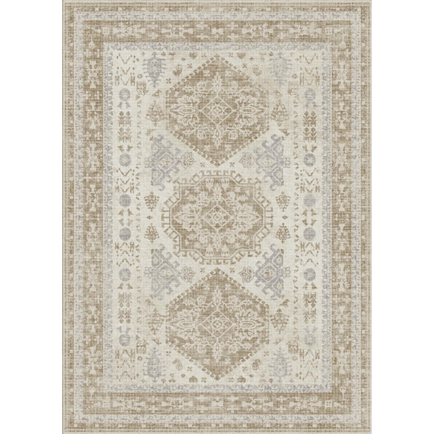 KUETH 8x10 Area Rugs for Living Room Bedroom, Machine Washable Stain Resistant Non-Shed Carpet,, Low Pile Mat with Non Slip Backing Beige