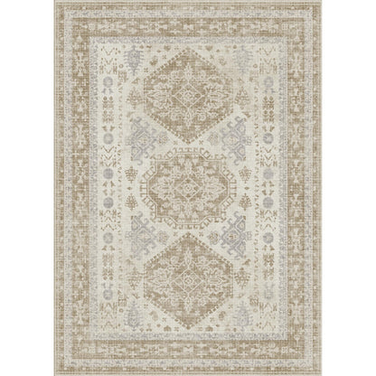 KUETH 8x10 Area Rugs for Living Room Bedroom, Machine Washable Stain Resistant Non-Shed Carpet,, Low Pile Mat with Non Slip Backing Beige