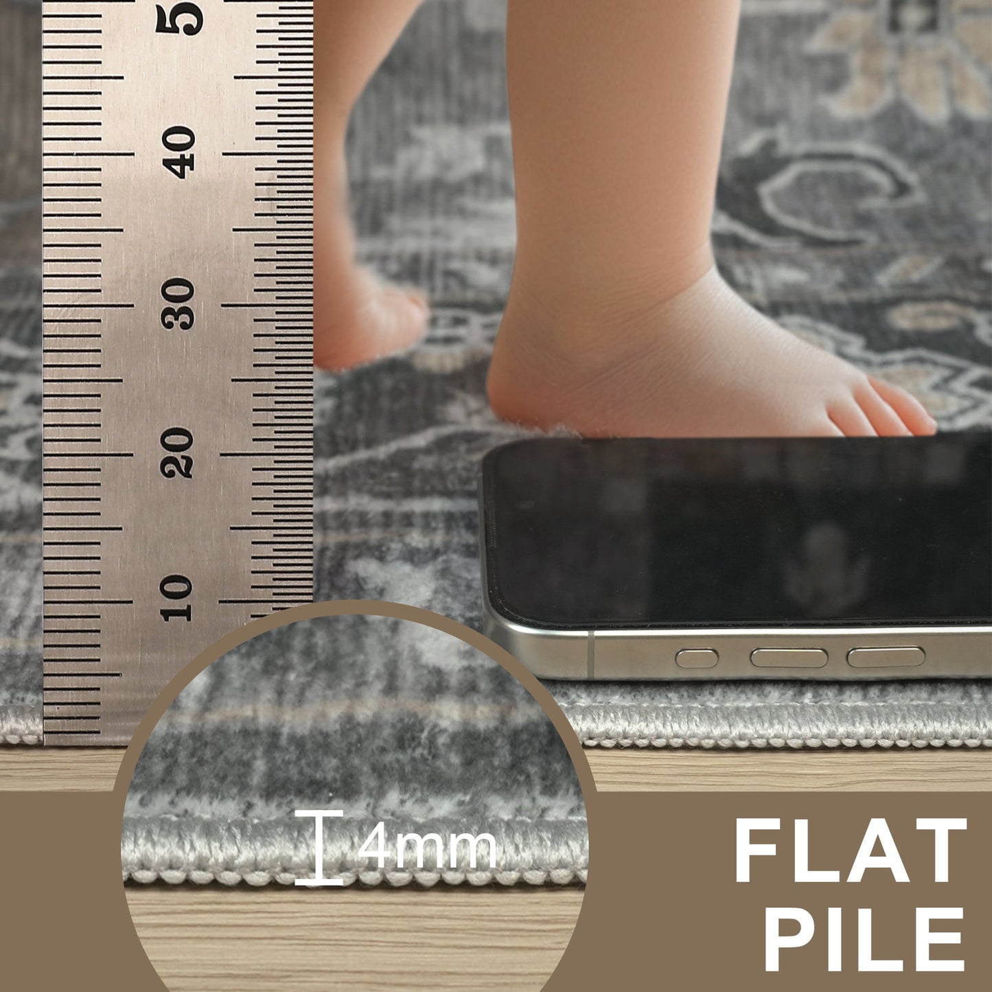 KUETH 5X7 Area Rugs for Living Room, Non Slip Machine Washable Retro Rugs, Ultra-thin Print Rug for Bedroom, Dining Room, Home Office.
