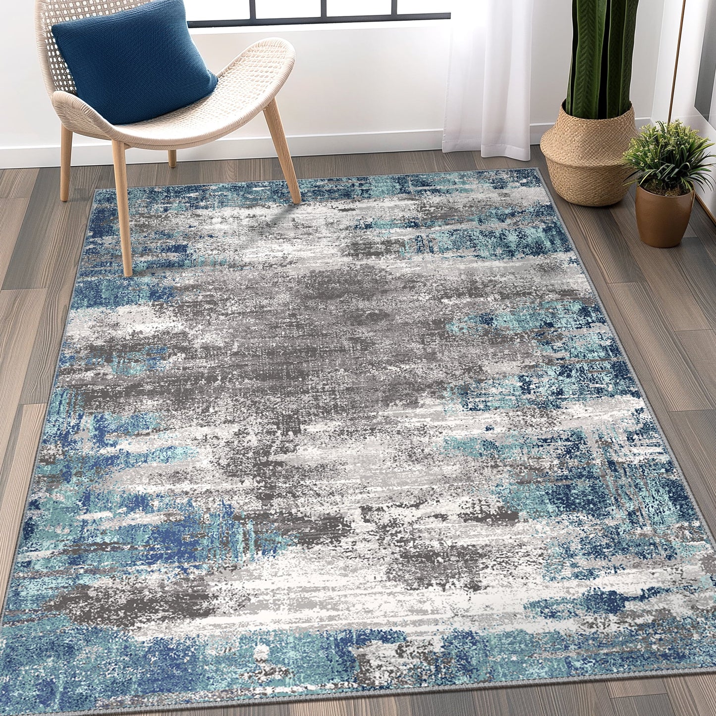 KUETH Area Rugs for Bedroom 6x9 Abstract Machine Washable Vintage Rugs Distressed Modern Print Throw Rug for Living Room Aesthetic, Non Slip Carpet with Gripper