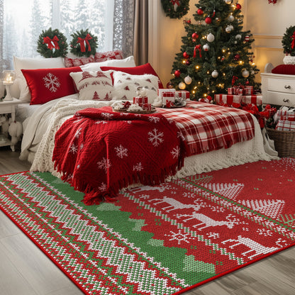 KUETH 3X5 Area Rugs Christmas Rug, Machine Washable Rug, Christmas Area Rugs for Livingroom, Ultra-thin Printed Christmas Rugs Decor, Non Slip Runner Rug, Low Pile for Bedroom