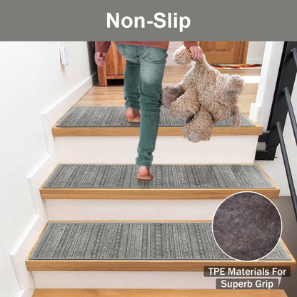 KUETH Stair Treads Non Slip 4 PCS, 8" X 30" Edging Stair Runner for Wooden Steps Indoor, Resistant Stair Rugs with Reusable Rubber Adhesive Backing, Residue Free Mat for Kids, Elders, Pets