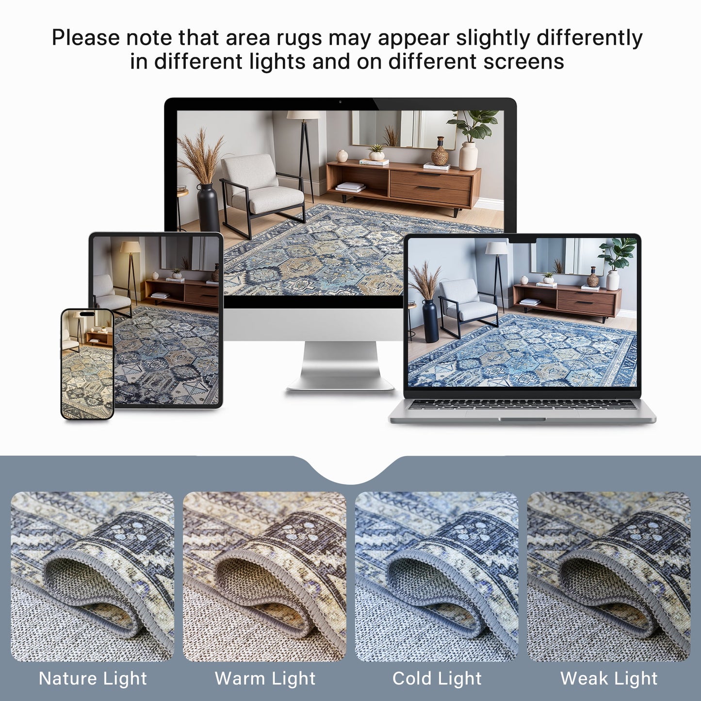 KUETH 9'x12' Area Rugs for Living Room, Ultra-thin Non Slip Machine Washable Vintage Indoor Rug, Low Pile Chenille Print Rug for Bedroom Dining Room Home Office