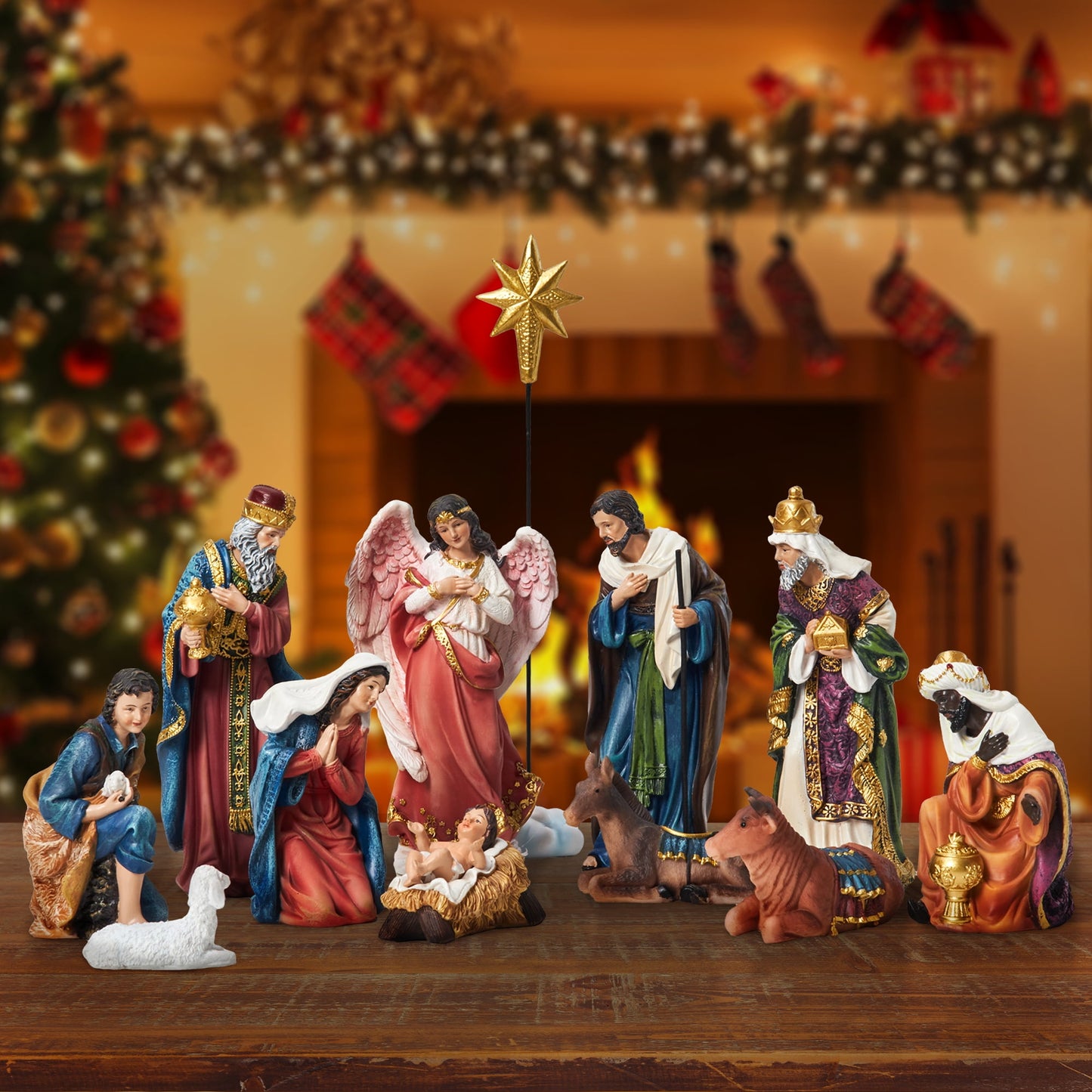 KUETH Indoor Nativity Set Christmas Nativity Scene Holiday Family Gift Religious Decorations 13 Pieces 9.8 inch