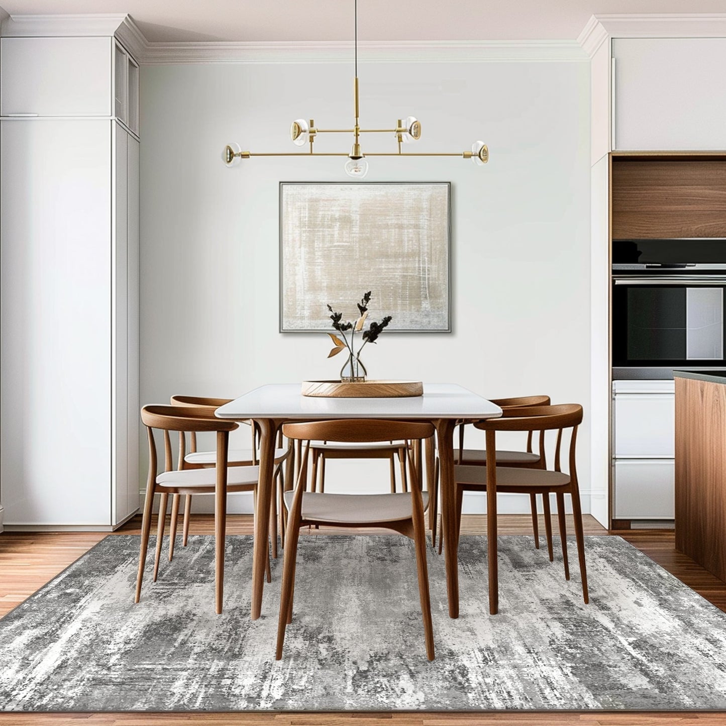KUETH Area Rugs for Bedroom 8x10 Abstract Machine Washable Vintage Rugs Distressed Modern Print Throw Rug for Living Room Aesthetic, Non Slip Carpet Gray
