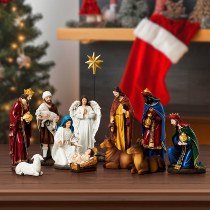 KUETH Nativity Sets for Christmas Indoor Resin Set Hand Painted Nativity Figures Christmas Nativity Scene Set Decorations Holy Family Decor of 13 Pieces 7.9 Inch