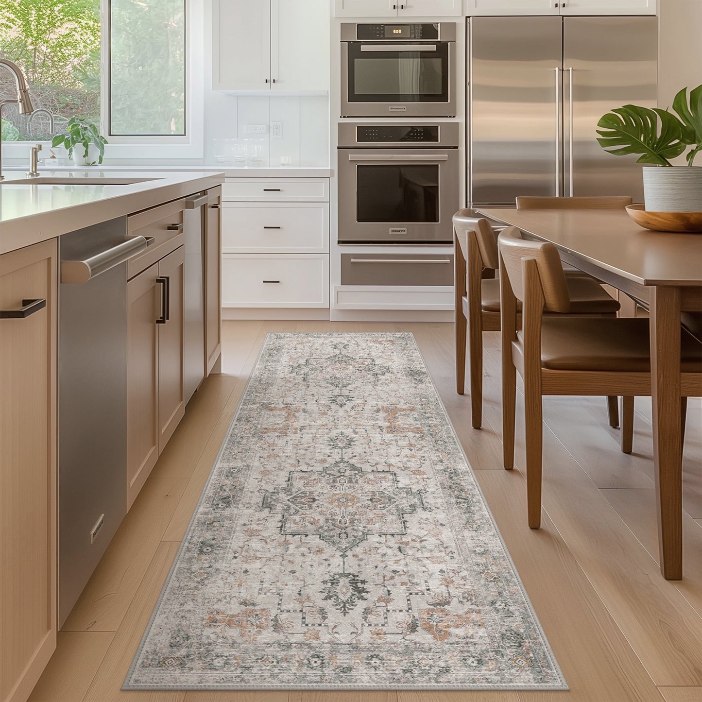 KUETH Modern Area Rug 2x7 Non Slip Hallway Runner Rug, Low Pile Machine Washable Rugs for Entryway, Hallway, Kitchen and Corridor, Light Taupe Brown