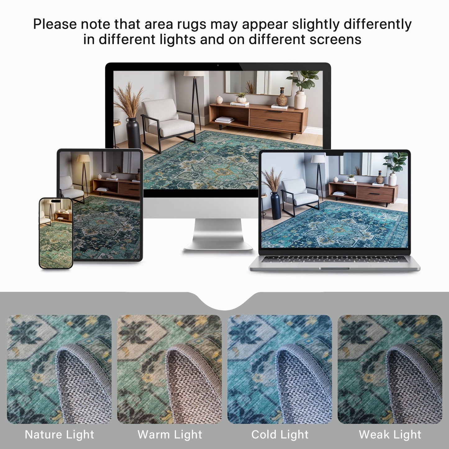 KUETH 5x7 Area Rugs for Living Room, Non Slip Machine Washable Retro Rugs, Ultra-thin Print Rug for Bedroom, Dining Room, Home Office.