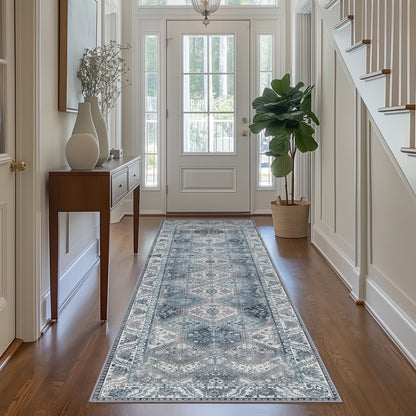 KUETH 2'x7' Area Rugs for Living Room, Non Slip Machine Washable Vintage Indoor Rug, Ultra Thin Chenille Print Rug for Bedroom Dining Room Home Office