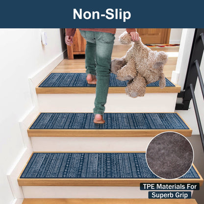 KUETH Stair Treads Non Slip 15 PCS, 8" X 30" Edging Stair Runner for Wooden Steps Indoor, Resistant Stair Rugs with Reusable Rubber Adhesive Backing, Residue Free Mat for Kids, Elders, Pets