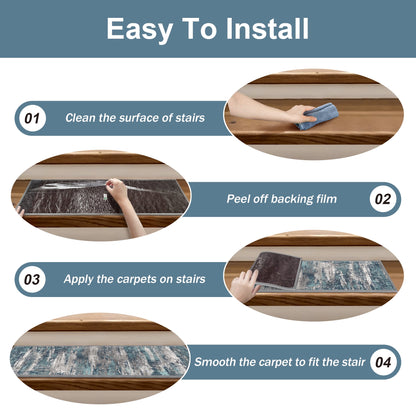 KUETH Stair Treads 15 Pcs 8"x30" Self-Adhesive Non-Slip Carpet for Wood Steps, Washable Rubber Backing Indoor Safety Mats for Kids & Pets