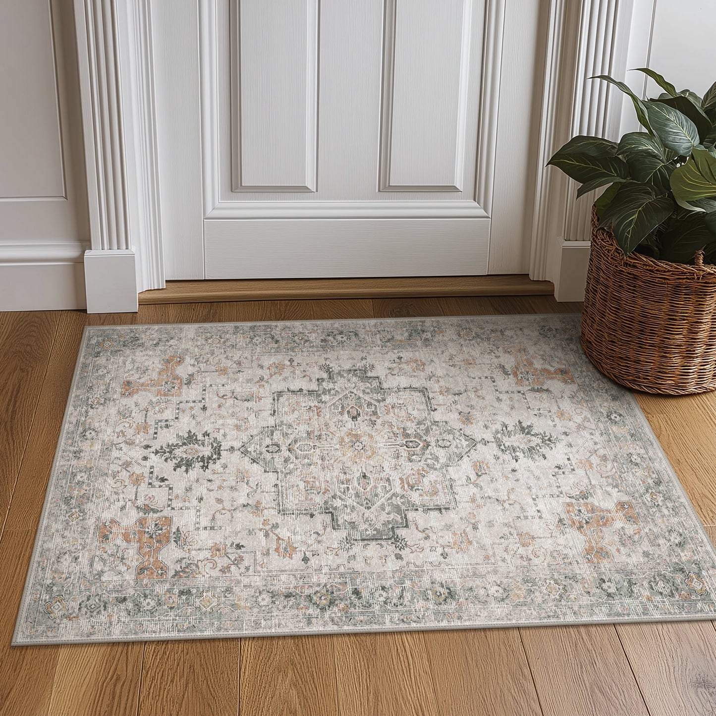 KUETH Modern Area Rug 2x3 Non Slip Hallway Runner Rug, Low Pile Machine Washable Rugs for Entryway, Hallway, Kitchen and Corridor, Light Taupe Brown