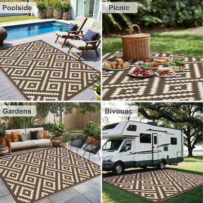 KUETH 5' x 8' Outdoor Waterproof Rug Camping Mat Patio Carpet,COFFEE & BEIGE