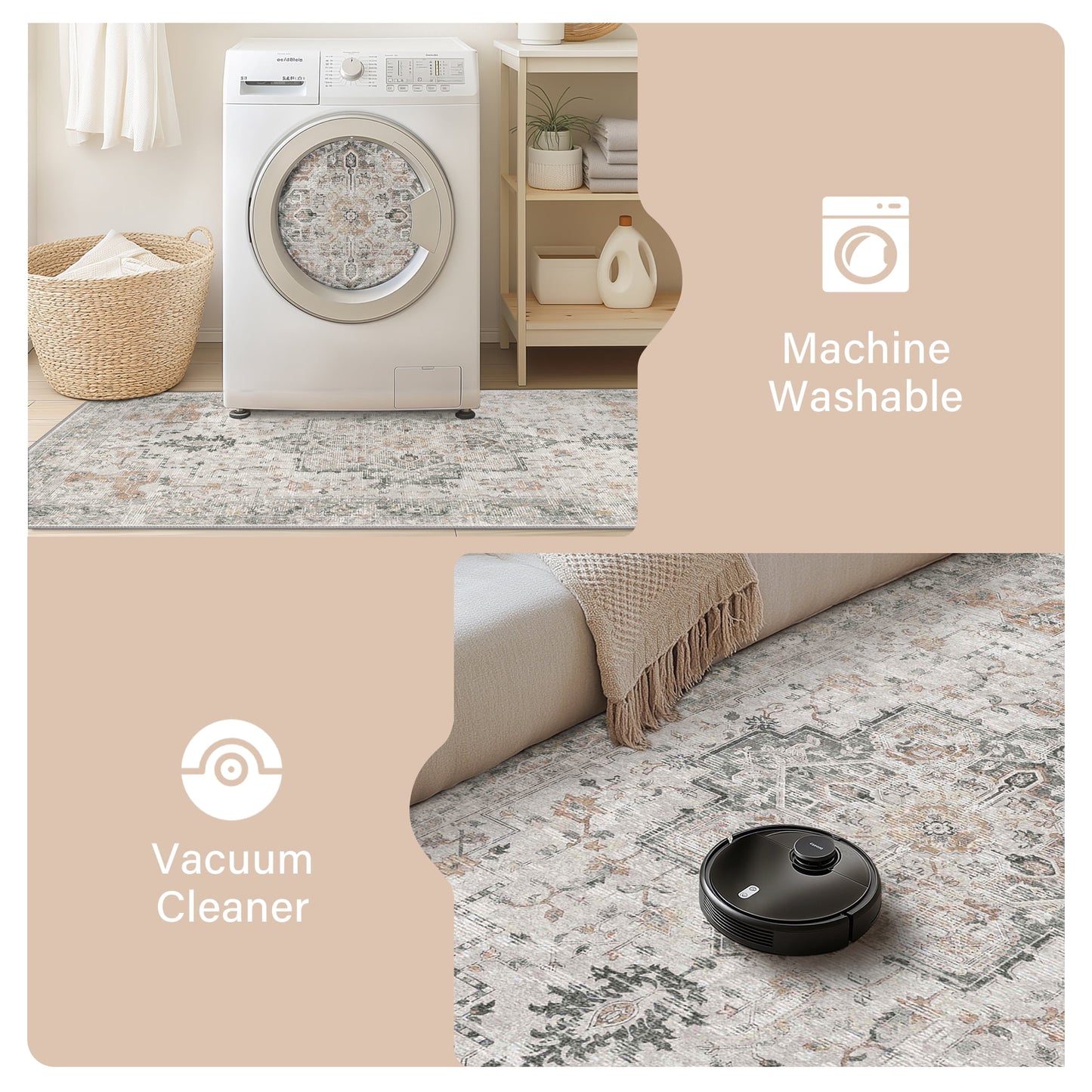 KUETH 4x6 Area Rugs for Living Room, Non Slip Machine Washable Retro Rugs, Ultra-thin Print Rug for Bedroom, Dining Room, Home Office.