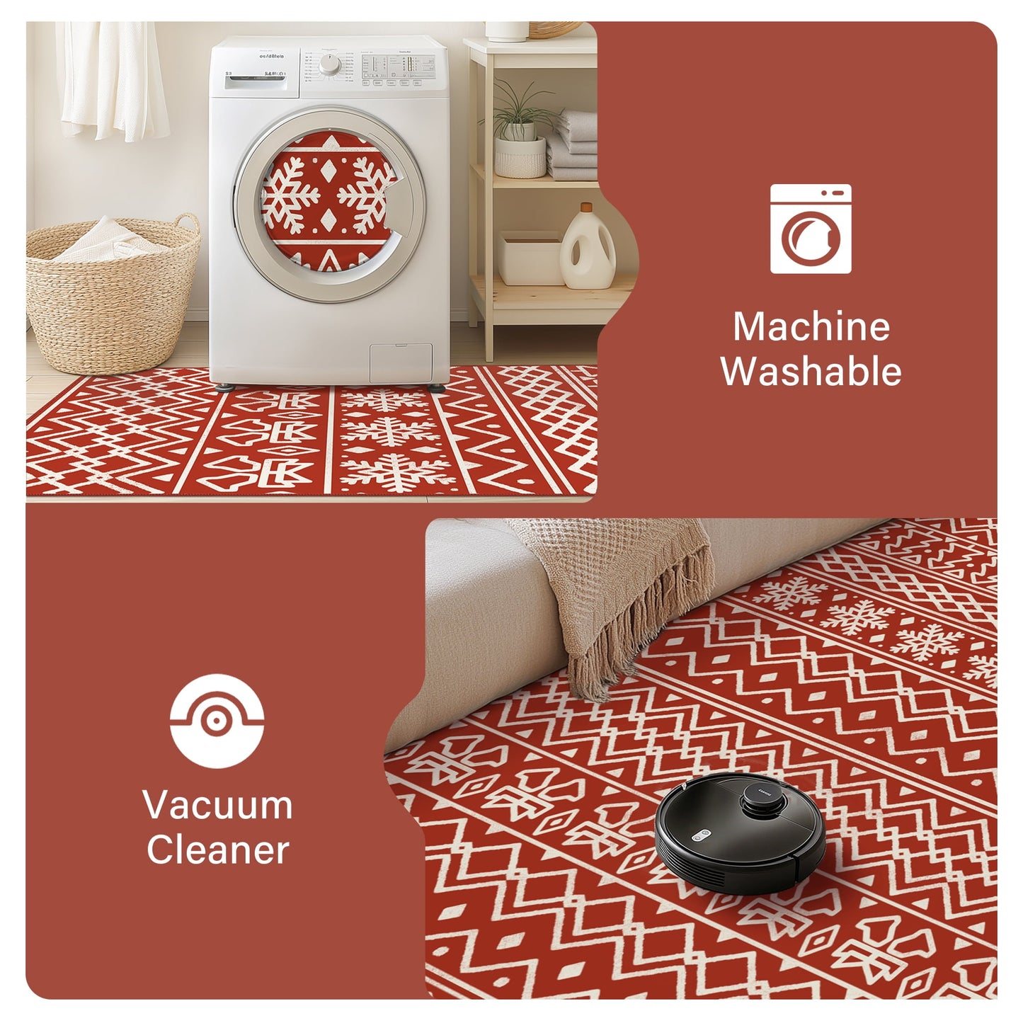 KUETH 3X5 Area Rugs Christmas Rug, Machine Washable Rug, Christmas Area Rugs for Livingroom, Ultra-thin Printed Christmas Rugs Decor, Non Slip Rug, Low Pile Carpet for Bedroom