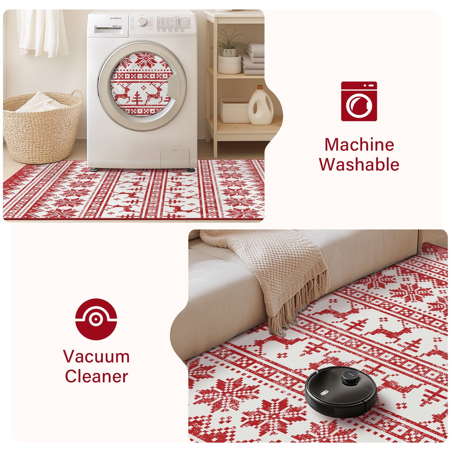 KUETH 2X5 Area Rugs Christmas Rug, Machine Washable Rug, Christmas Area Rugs for Livingroom, Ultra-thin Printed Christmas Rugs Decor, Non Slip Runner Rug, Low Pile for Bedroom