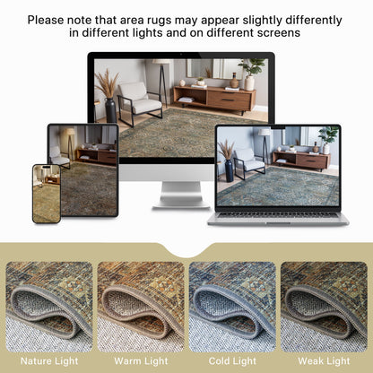 KUETH Area Rug 2'x7' Non Slip Hallway Runner Rug, Machine Washable Vintage Low Pile Rugs for Living Room, Entryway, Bedroom, Kitchen and Corridor