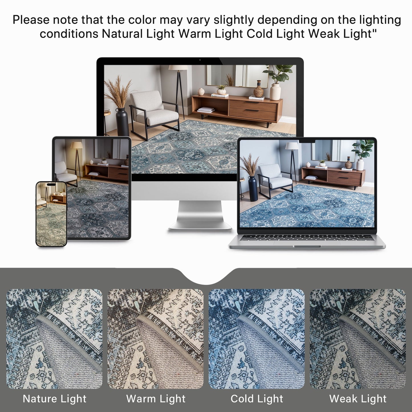 KUETH 2'x7' Area Rugs for Living Room, Non Slip Machine Washable Vintage Indoor Rug, Ultra Thin Chenille Print Rug for Bedroom Dining Room Home Office