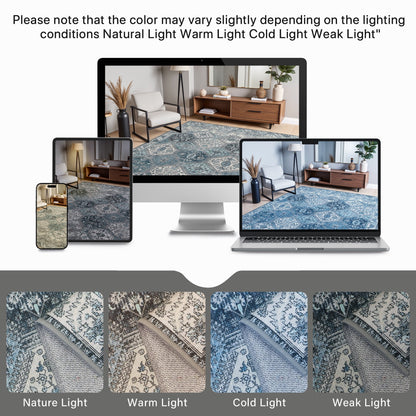 KUETH 2'x7' Area Rugs for Living Room, Non Slip Machine Washable Vintage Indoor Rug, Ultra Thin Chenille Print Rug for Bedroom Dining Room Home Office