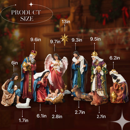 KUETH Indoor Nativity Set Christmas Nativity Scene Holiday Family Gift Religious Decorations 13 Pieces 9.8 inch