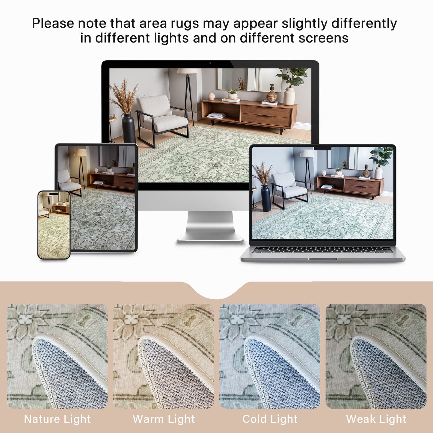 KUETH 8X10 Area Rugs for Living Room, Non Slip Machine Washable Retro Rugs, Ultra-thin Print Rug for Bedroom, Dining Room, Home Office.