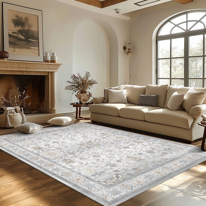 KUETH 8x10 Area Rugs for Bedroom Living Room, Machine Washable Print Soft Floor Cover, Vintage Stain Resistant Aesthetic Apricot Carpet, Medium Pile Mat with Non Slip Rubber Backing