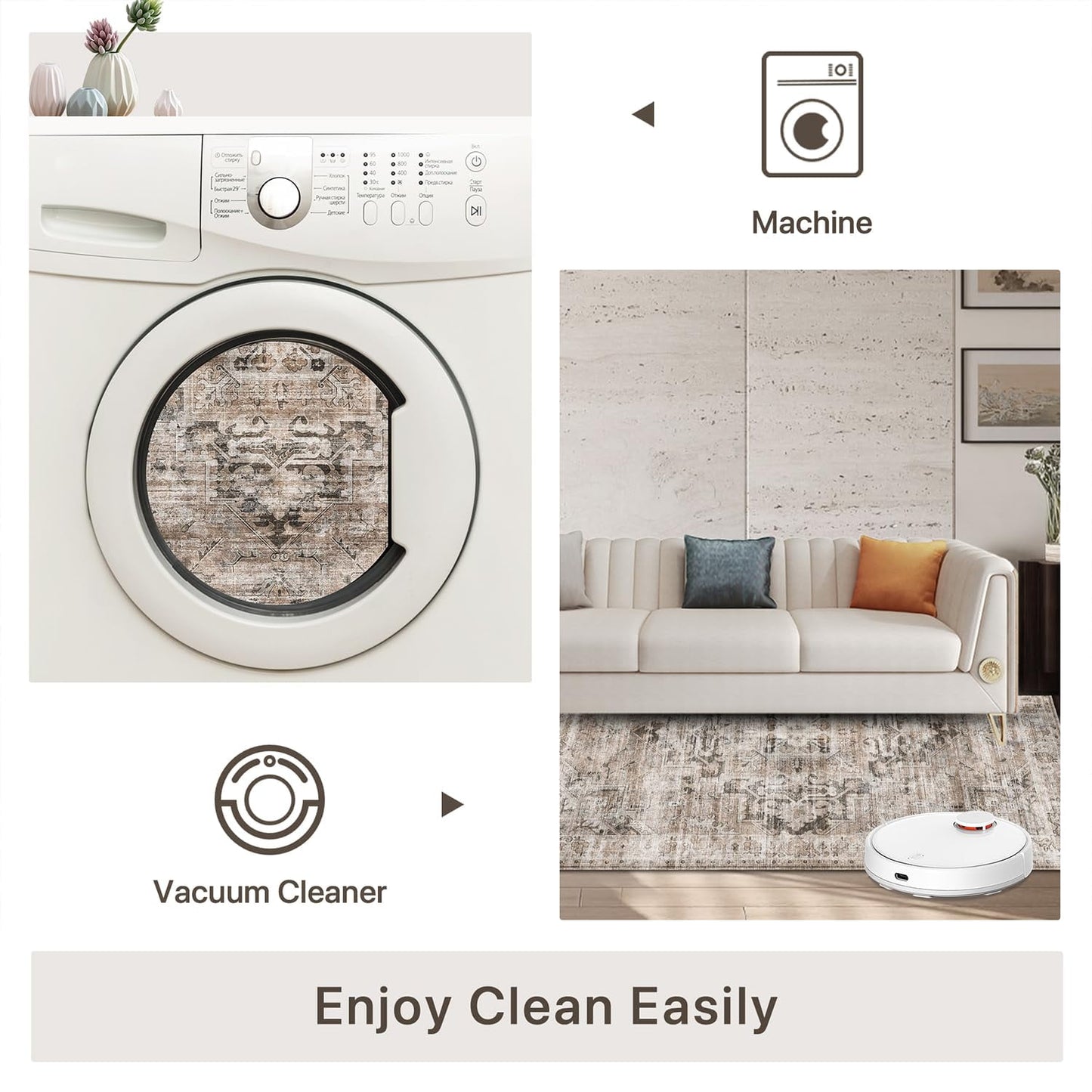 KUETH 8x10 Area Rugs for Living Room Bedroom, Machine Washable Stain Resistant Non-Shed Carpet,, Low Pile Mat with Non Slip Backing