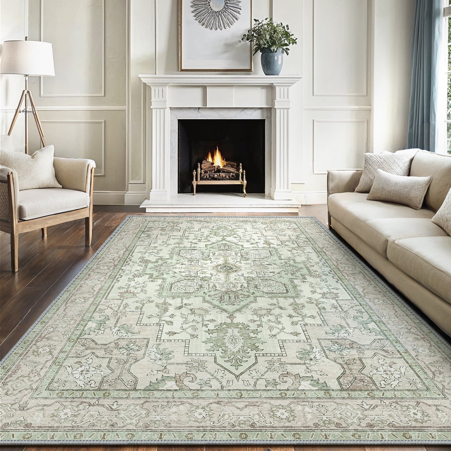 KUETH 8X10 Area Rugs for Living Room, Non Slip Machine Washable Retro Rugs, Ultra-thin Print Rug for Bedroom, Dining Room, Home Office.