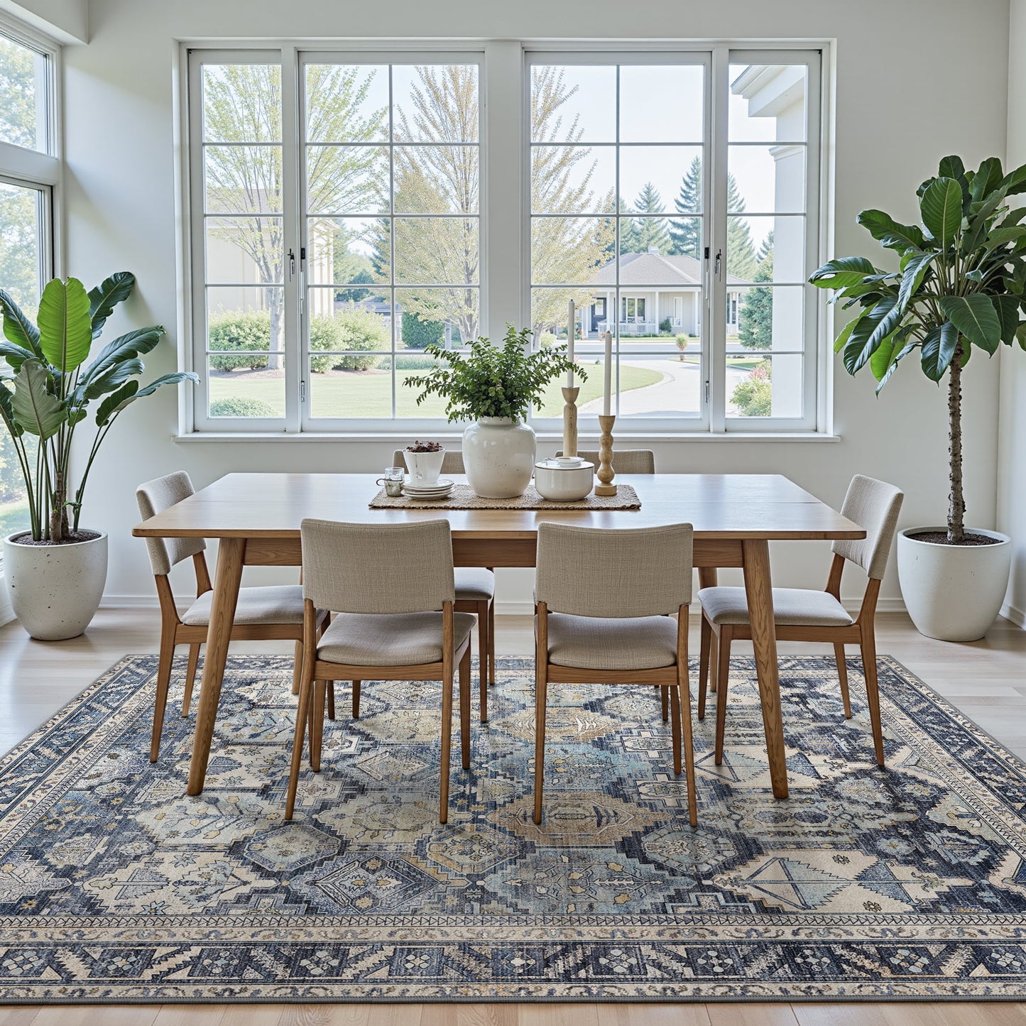 KUETH 9'x12' Area Rugs for Living Room, Ultra-thin Non Slip Machine Washable Vintage Indoor Rug, Low Pile Chenille Print Rug for Bedroom Dining Room Home Office