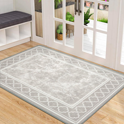 KUETH 2'x3' Area Rugs for Living Room, Non-Slip Washable Vintage Indoor Rugs Suitable for Bedroom, Geometric Print Carpet Chenille Mat Kitchen Bathroom Dining Room (Gray/White)