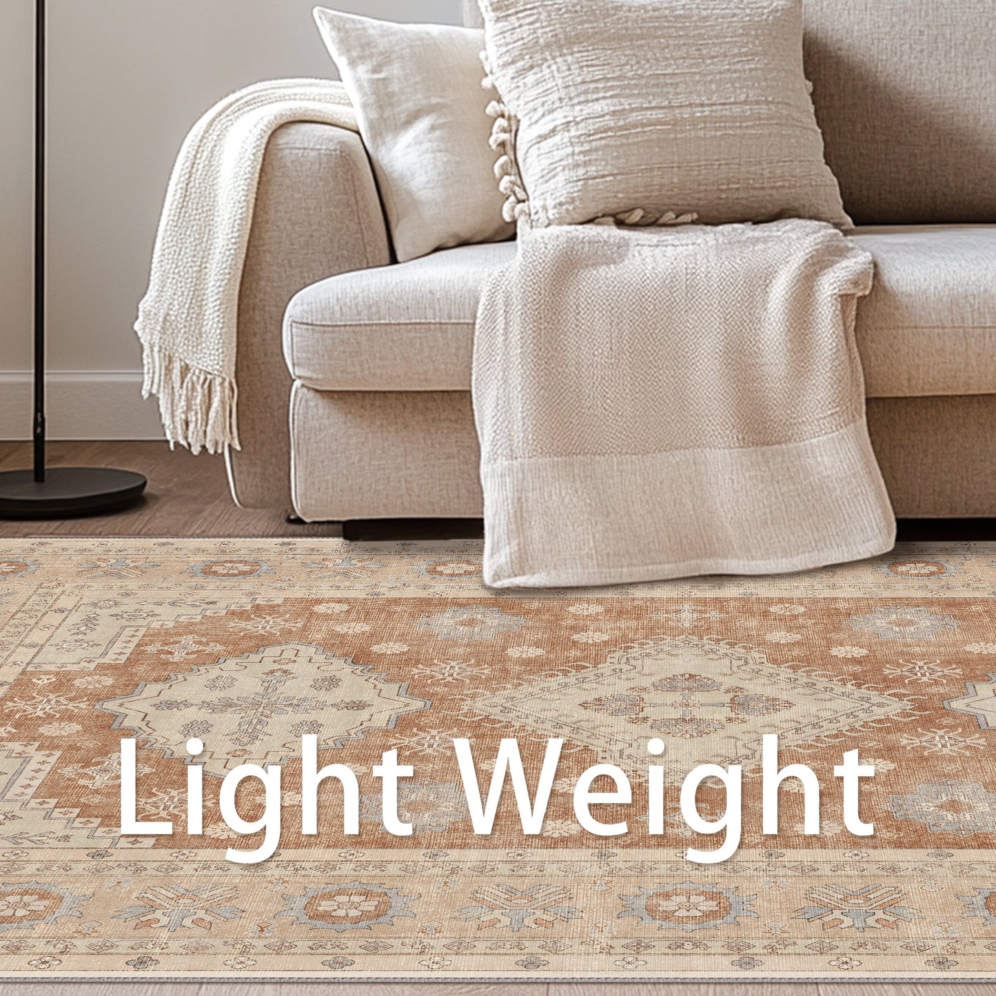 KUETH Vintage Tribal Distressed Brick Low Pile Area Rug, 8'x10', Machine Washable, Non-slip